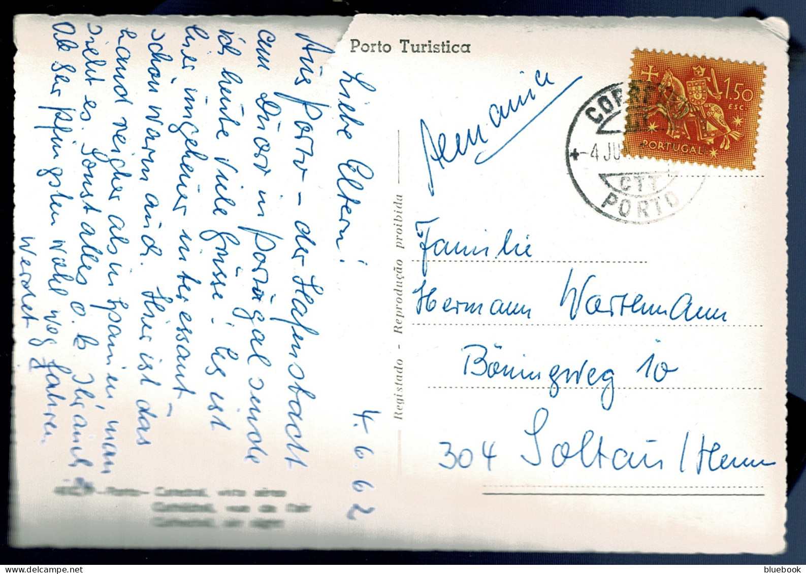 Ref 1607 -  1962 Portugal Photo Postcard - Medieval Knights 1$50 Stamp To Germany - Lettres & Documents