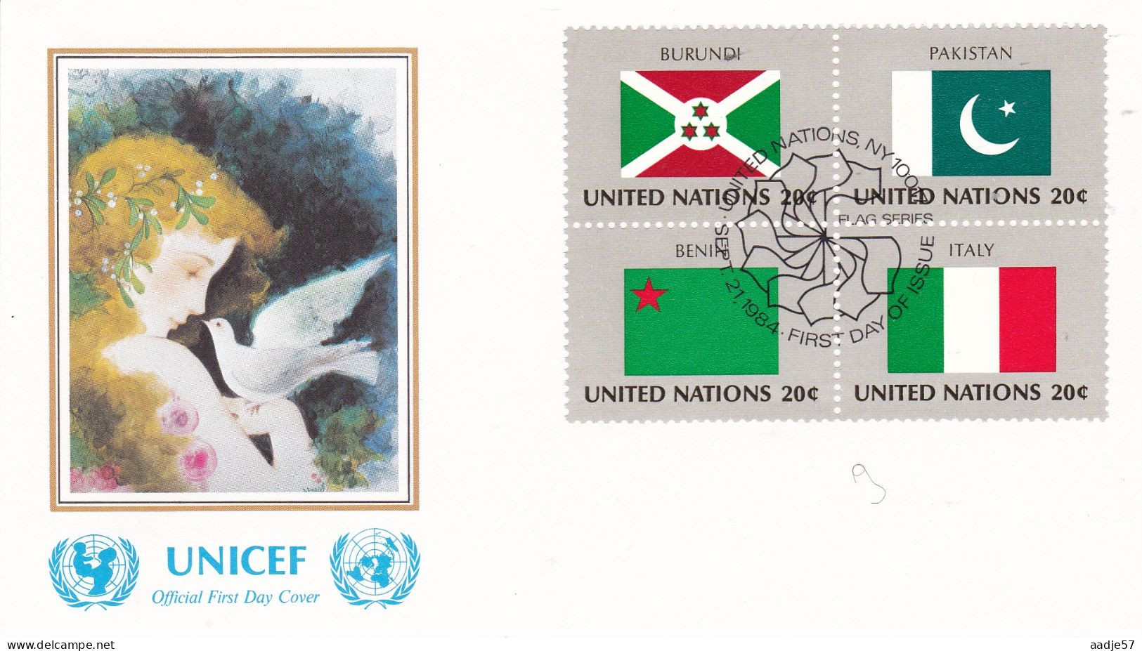 United Nations  1984  On Cover Flag Of The Nations Burundi; Pakistan; Benin; Italy - Sobres