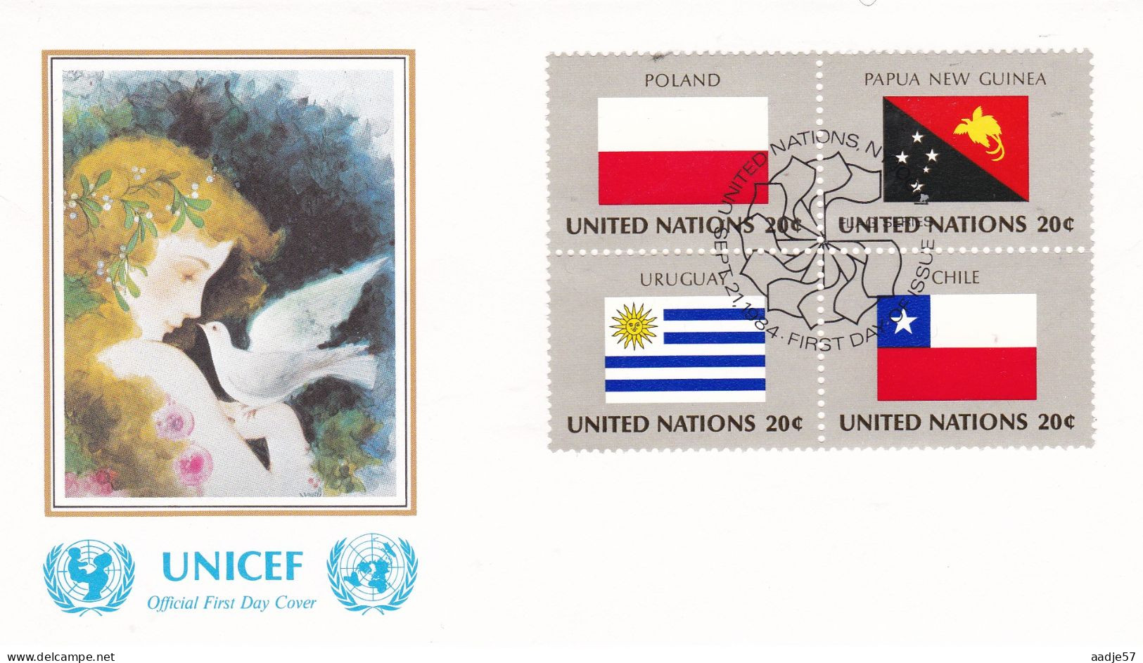 United Nations  1984  On Cover Flag Of The Nations Poland; Papua New Guinea; Uruguay; Chile - Sobres