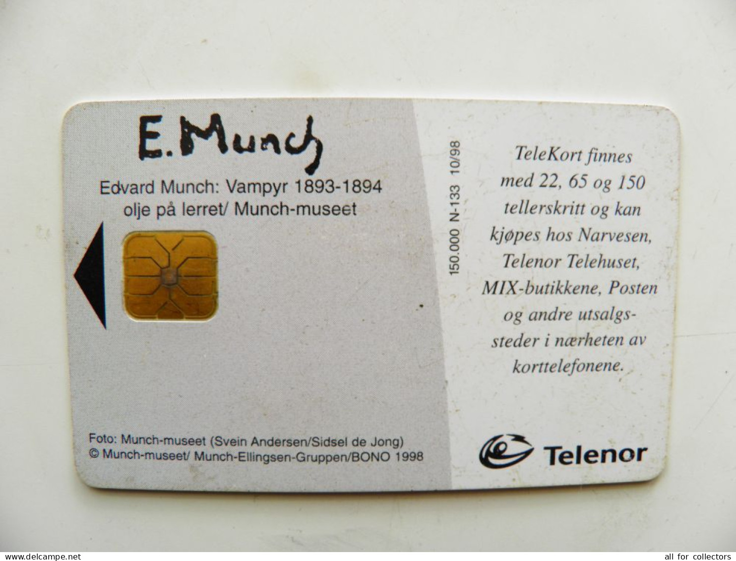 Chip Plastic Phonecard Norway Art Painting Of E.Munch 10/98 N-133 - Painting