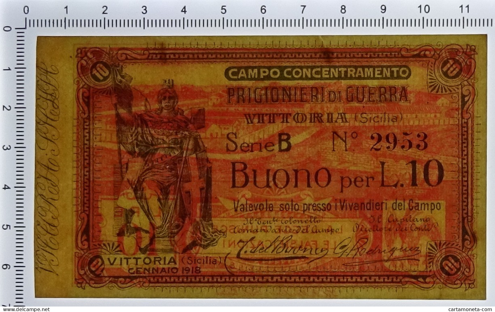 10 LIRE CAMPO CONCENTRAMENTO PRIGIONIERI DI GUERRA WWI VITTORIA GEN. 1918 QFDS - Andere & Zonder Classificatie