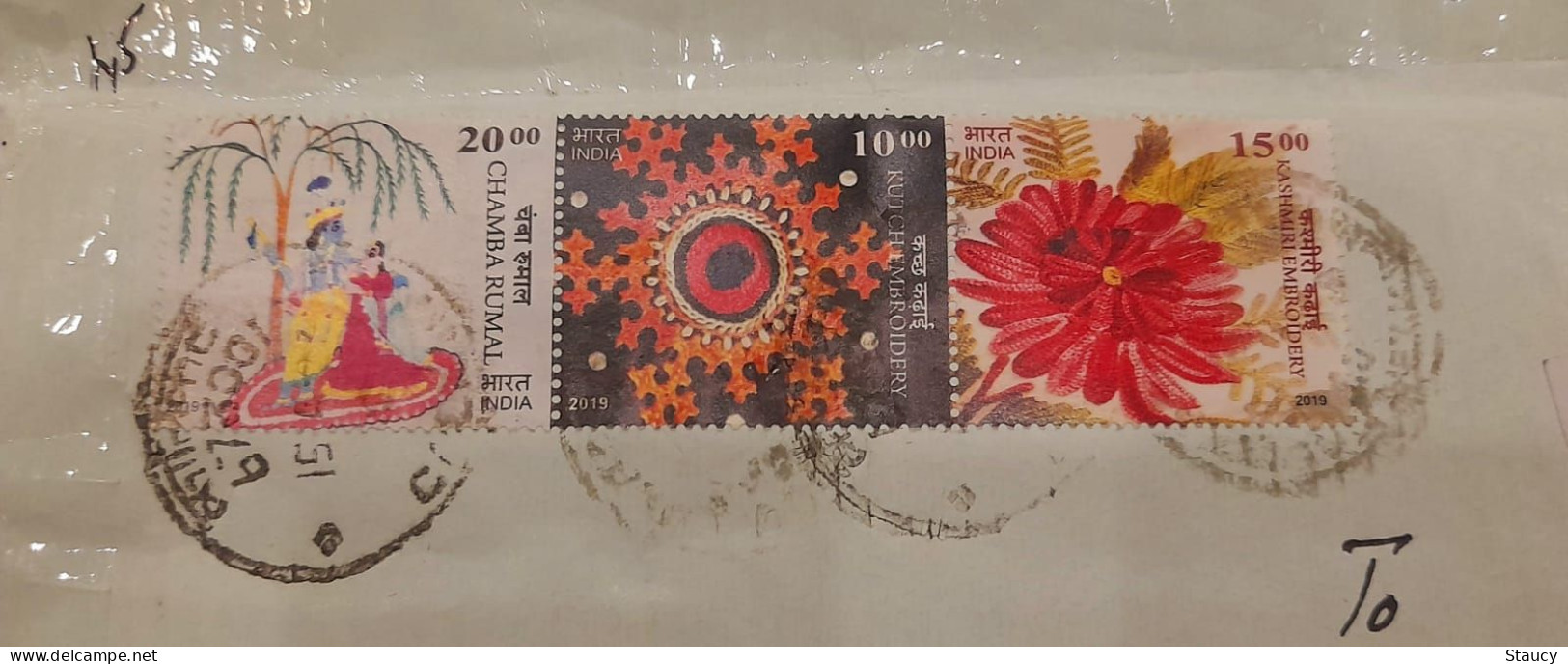 INDIA 15.04.2023 3 Stamps Of Embroidery Franked On Registered Post Cover As Per Scan - Altri & Non Classificati