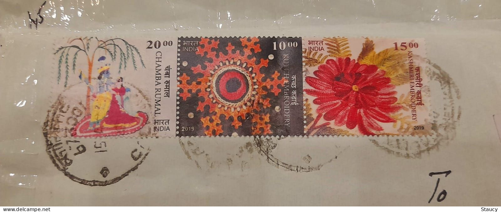 INDIA 15.04.2023 3 Stamps Of Embroidery Franked On Registered Post Cover As Per Scan - Andere & Zonder Classificatie