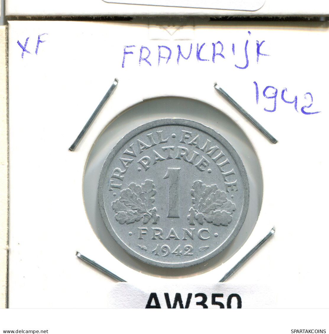 1 FRANC 1942 (Heavy Type) FRANKREICH FRANCE Französisch Münze #AW350.D - 1 Franc