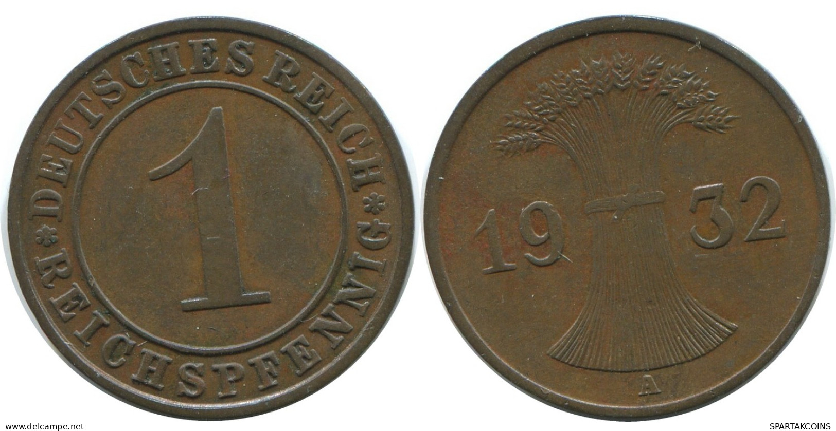 1 REICHSPFENNIG 1932 A DEUTSCHLAND Münze GERMANY #AE223.D - 1 Renten- & 1 Reichspfennig