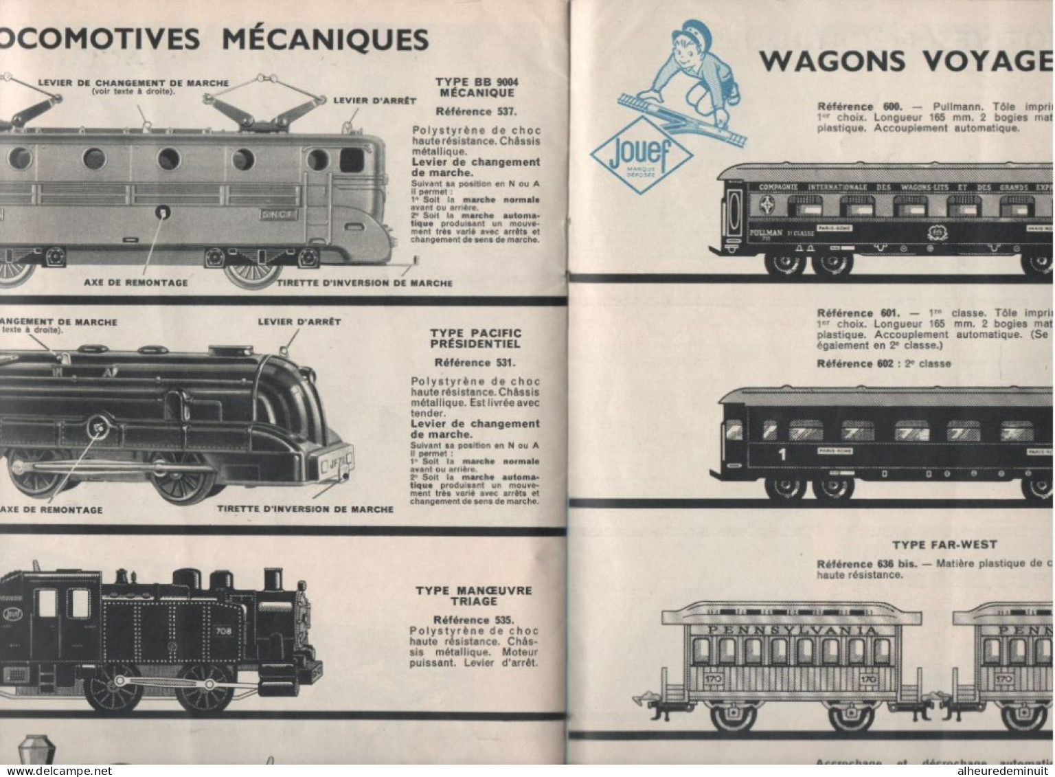 CATALOGUE TRAINS JOUEF"1959"wagons"locomotives"circuits Mécaniques"quai Voyageurs"gares"transfo"station Service Shell - Français