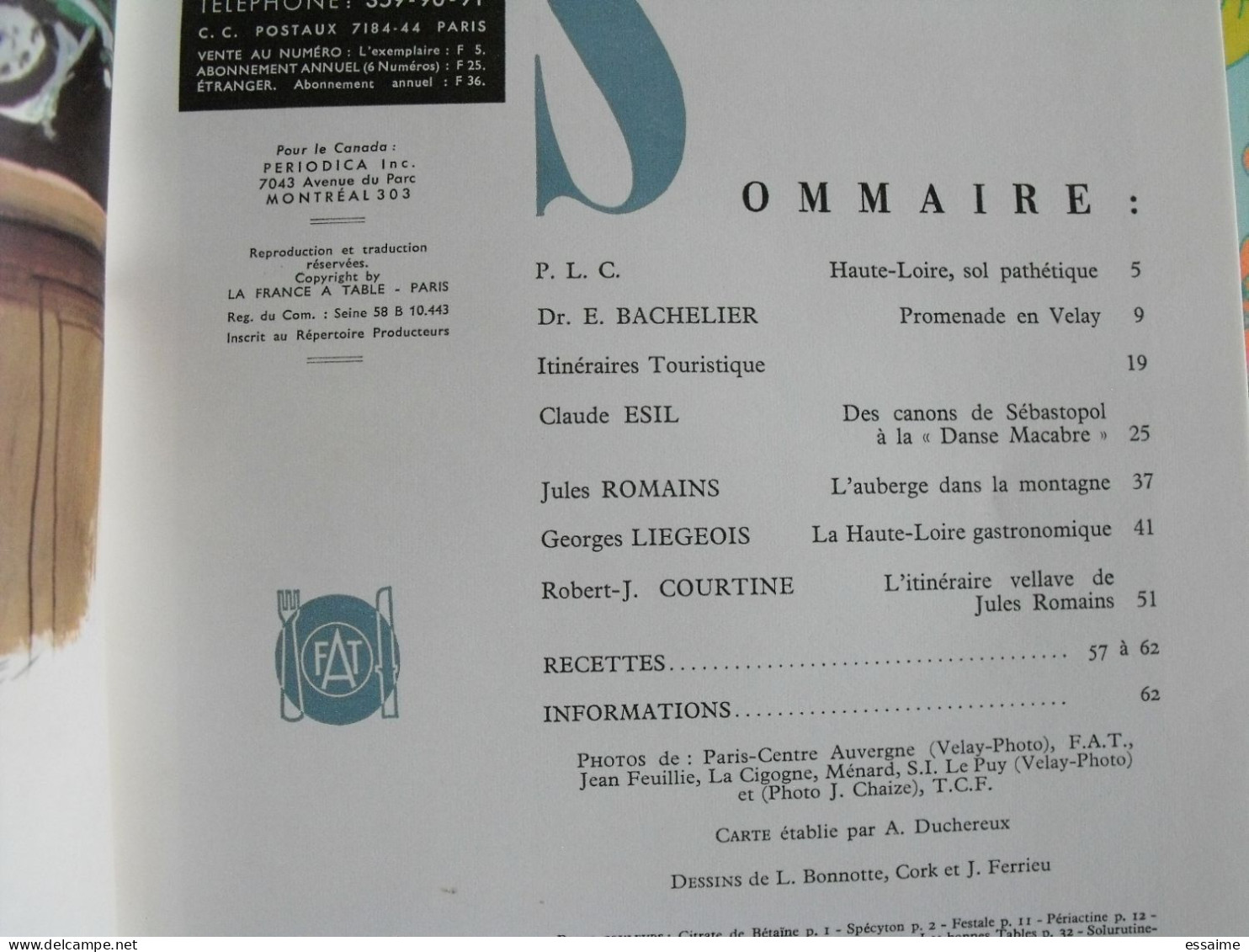 La France à Table N° 138. 1969. Haute-Loire. Lavaudieu Le Puy Brioude Blesle Chaise-dieu Auzon Langeac. Gastronomie - Tourismus Und Gegenden