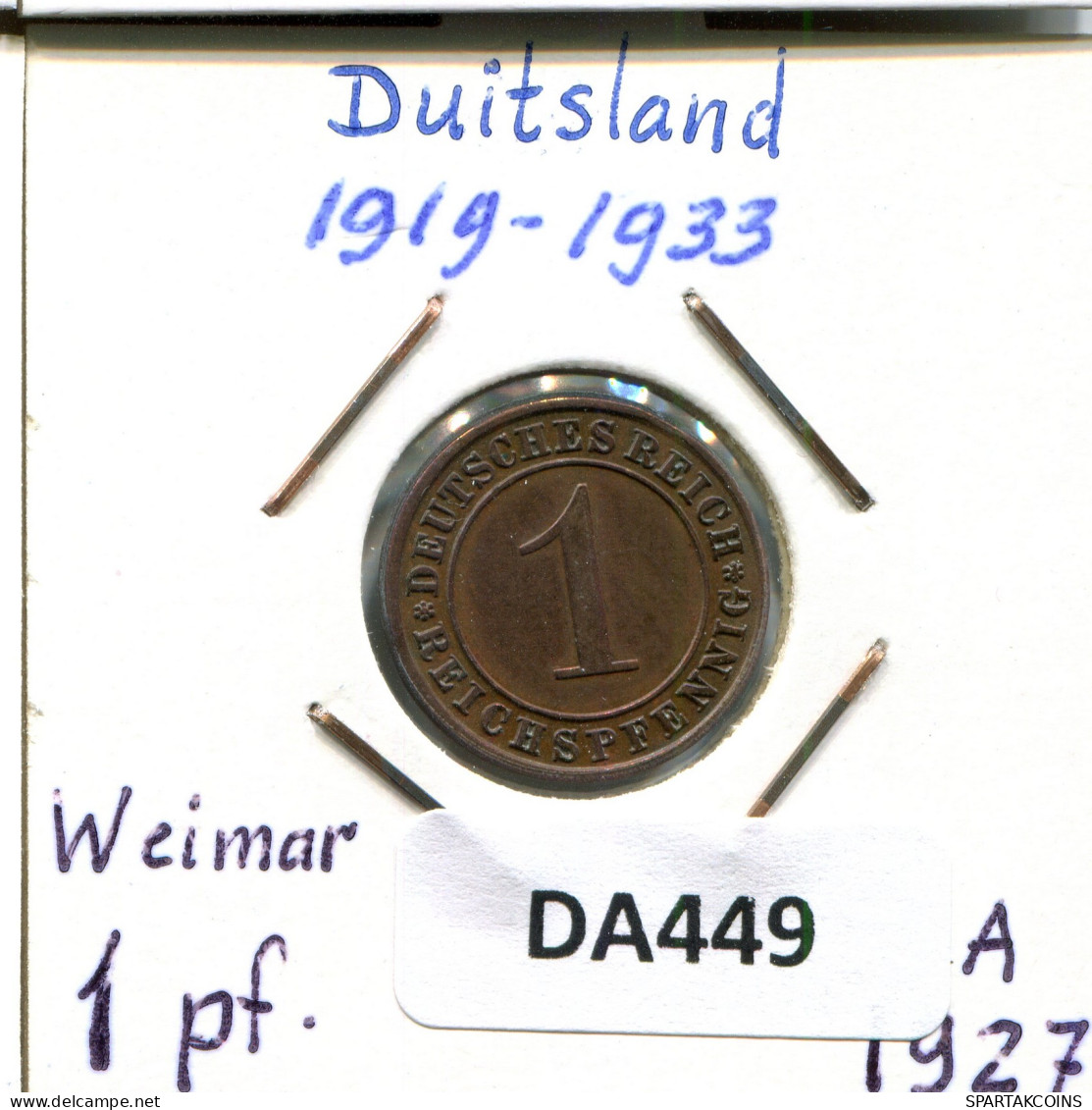 1 RENTENPFENNIG 1927 A DEUTSCHLAND Münze GERMANY #DA449.2.D - 1 Renten- & 1 Reichspfennig