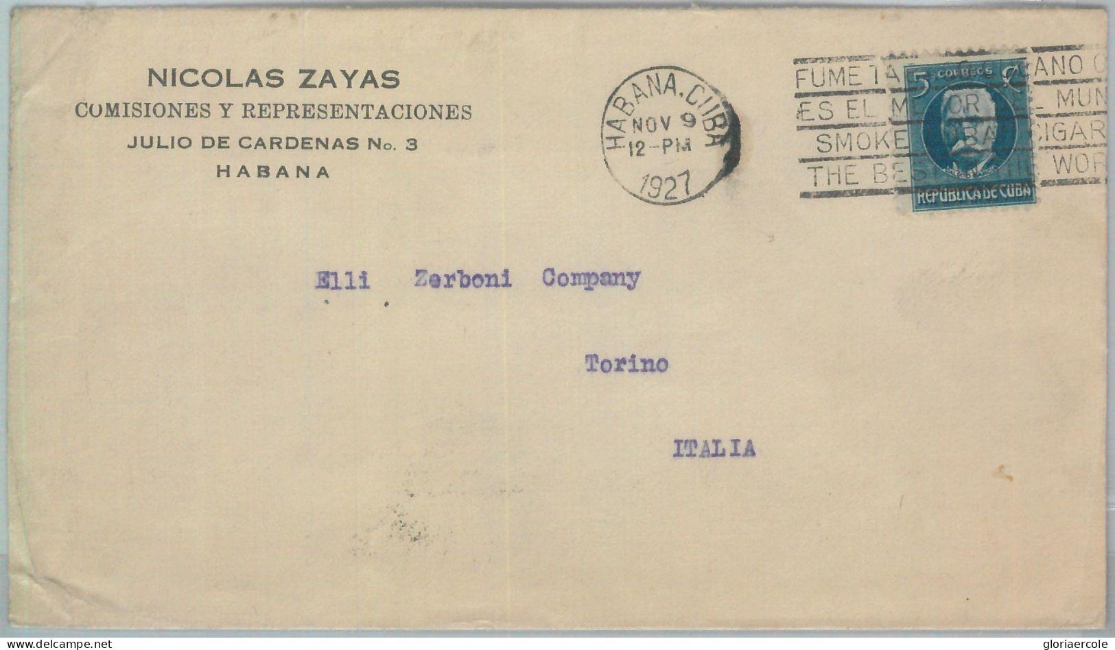 81592 -  CUBA  - POSTAL HISTORY -  Propaganda Postmark On COVER  1927   SMOKING - Brieven En Documenten