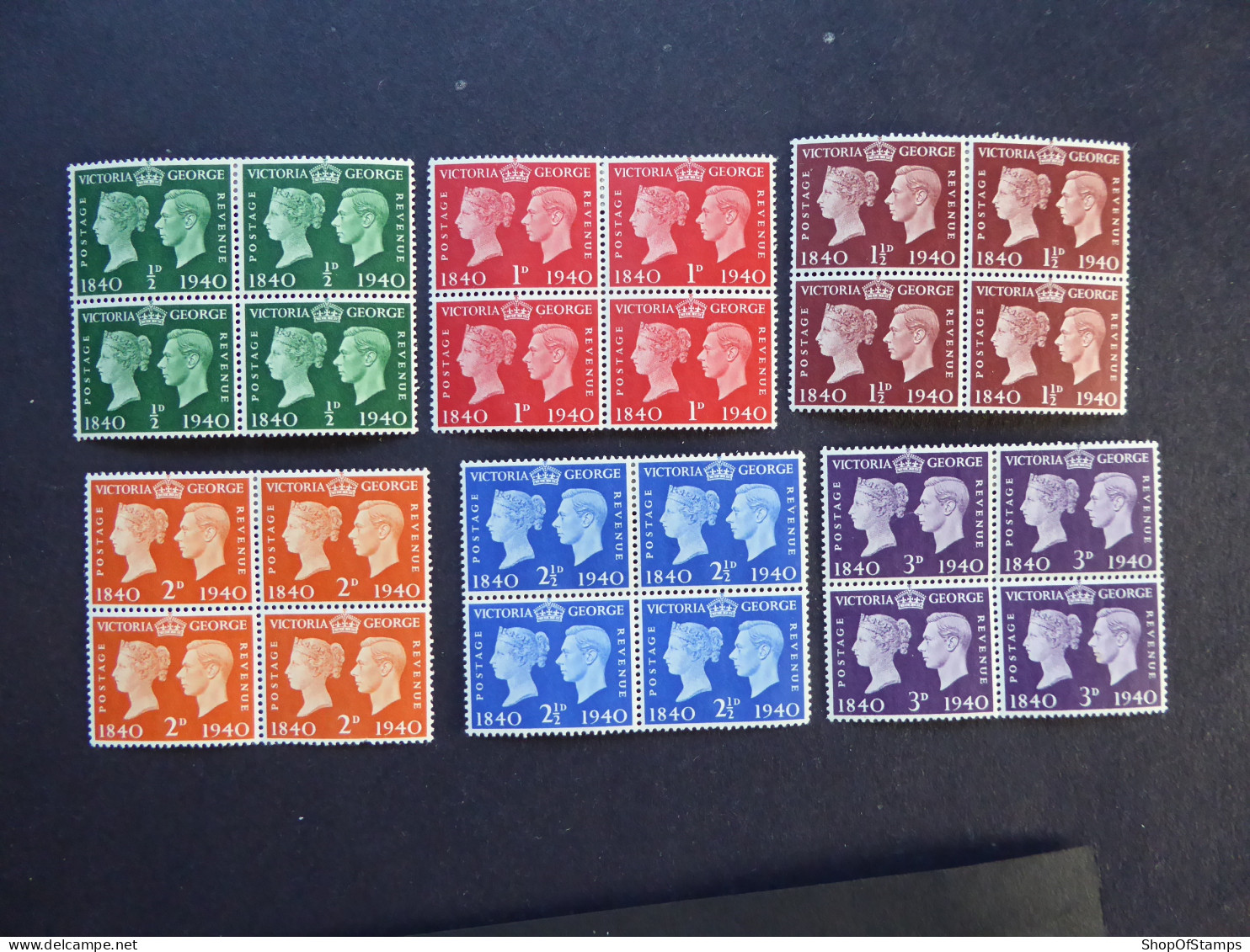 GREAT BRITAIN SG 479-84 CENTENARY OF ADHESIVE STAMPS BL4  FINE MINT - ....-1951 Pre Elizabeth II