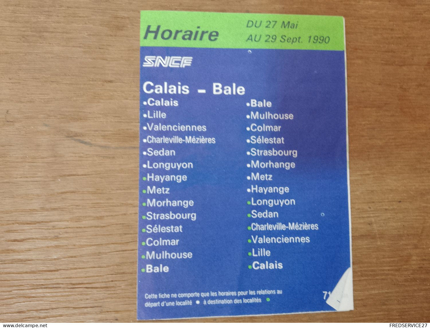 402 //    SNCF HORAIRES CALAIS - BALE 1990 - Europa