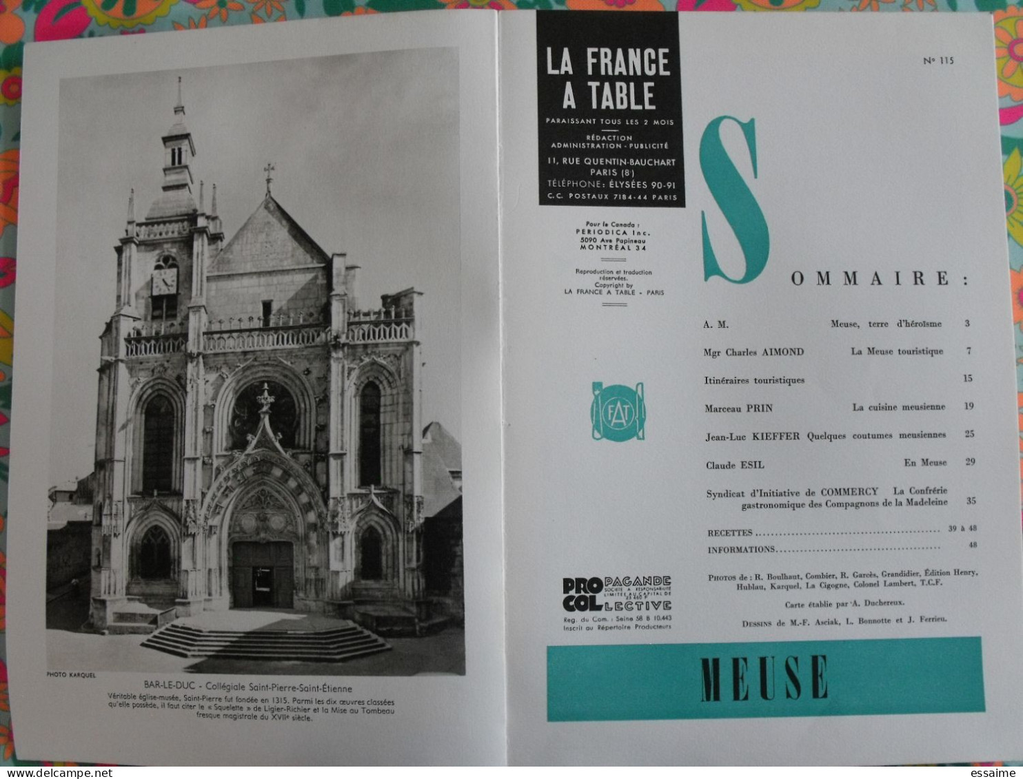 La France à Table N° 115. 1965. Meuse. Bar Le Duc Stainville Vaucouleurs Saint-mihiel Hattonchatel Verdun. Gastronomie - Tourisme & Régions