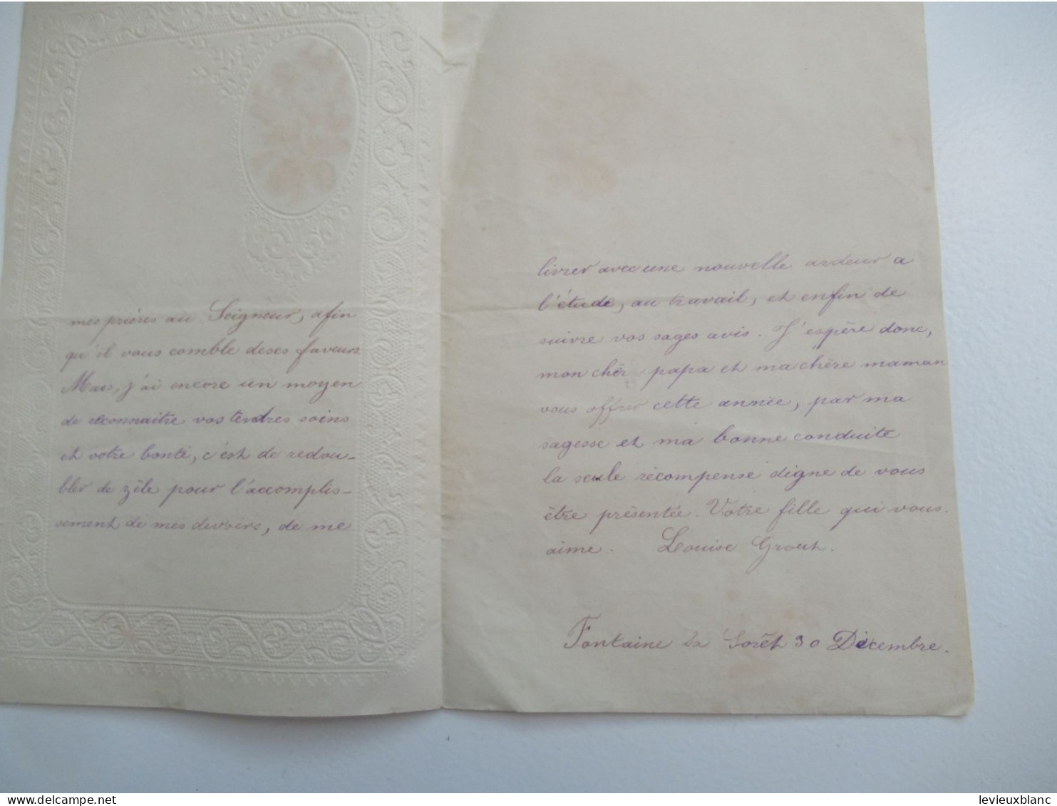 Lettre De Nouvel An Avec Chromo/"Mon Cher Papa Et Ma Chère Maman "/Louise Grout/ Fontaine La Forêt/Vers1890-1900  CVE198 - New Year