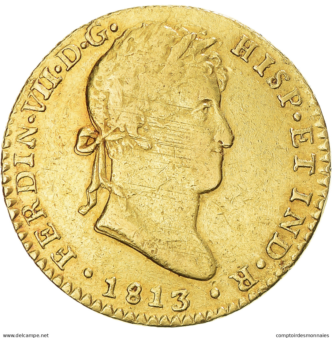 Monnaie, Espagne, Ferdinand VII, 2 Escudos, 1813, Cadiz, TB+, Or - Monnaies Provinciales