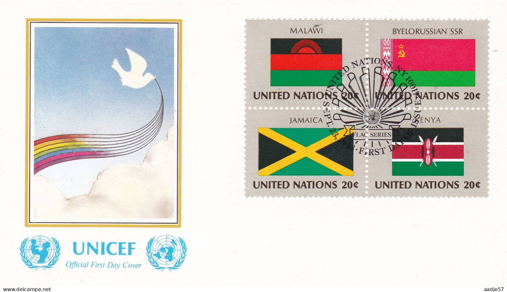 United Nations  1983 Malawi; Belarus; Jamaica; Kenya On Cover Flag Of The Nations - Enveloppes