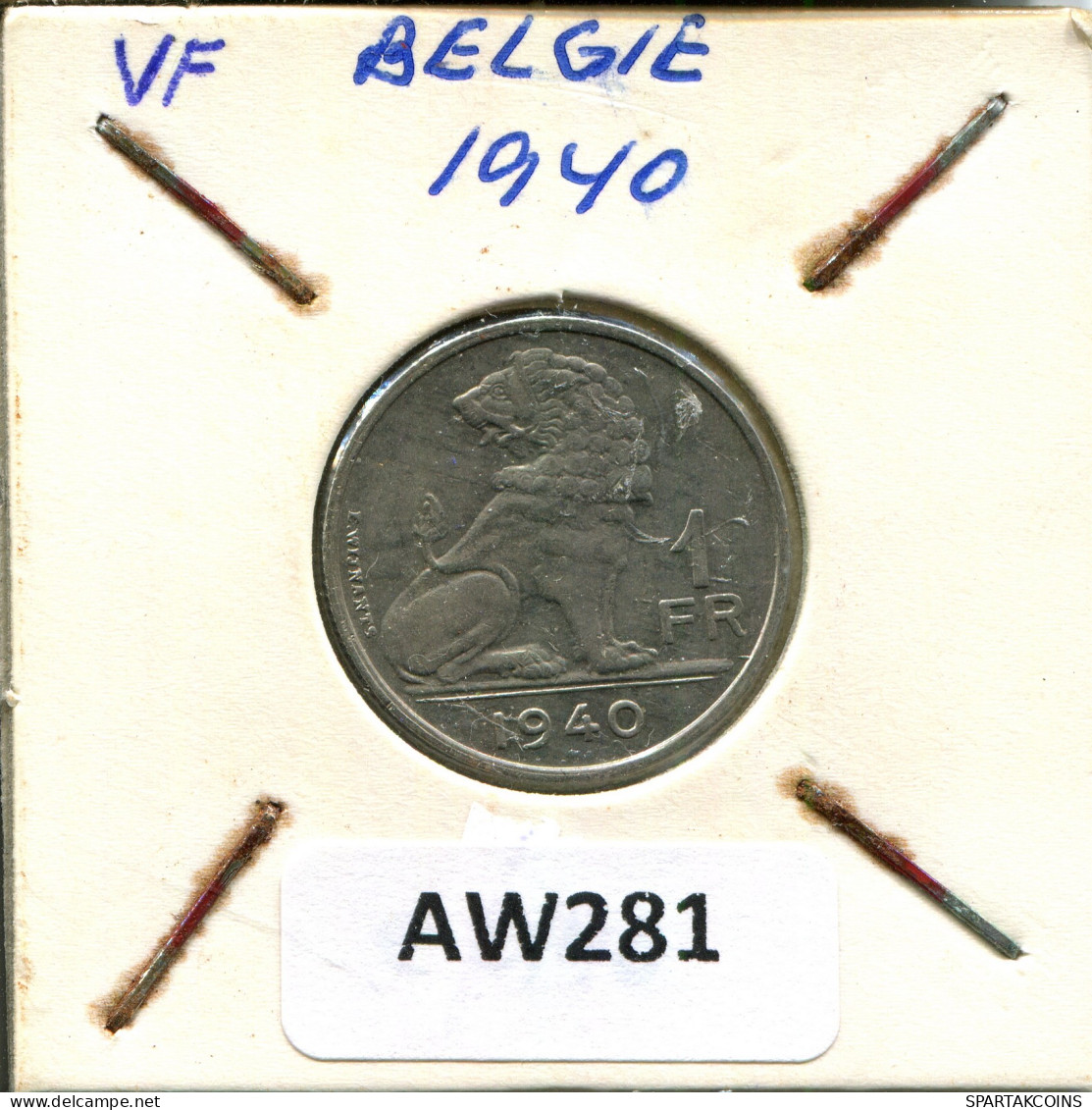 1 FRANC 1940 BELGIE-BELGIQUE BELGIEN BELGIUM Münze #AW281.D - 1 Franc