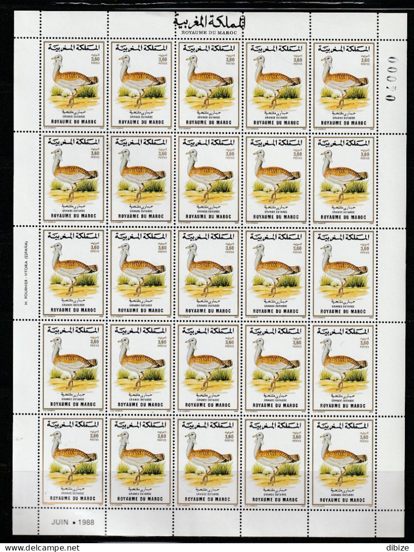 Maroc. Feuille De 25 Timbres. Faune. Oiseaux. Grande Outarde. Yvert N° 1056. 1988. - Flamingo's