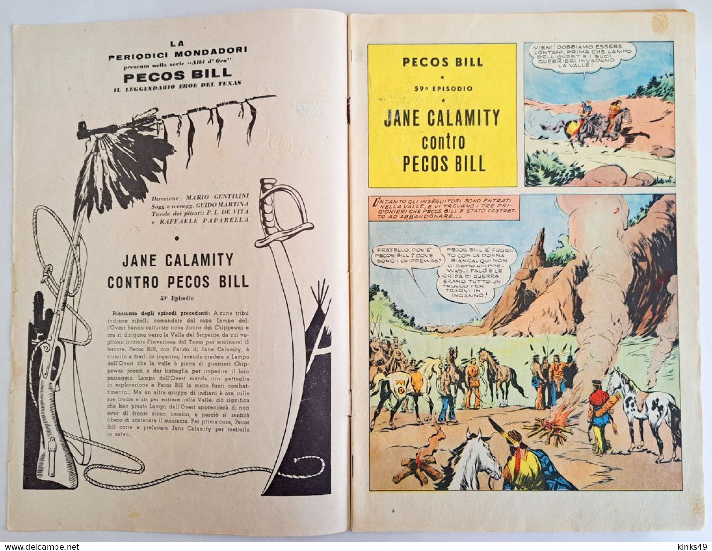 B226> PECOS BILL Albo D'Oro Mondadori N° 282 = 59° Episodio < J. Calamity Contro Pecos Bill > 6 OTTOBRE 1951 - First Editions