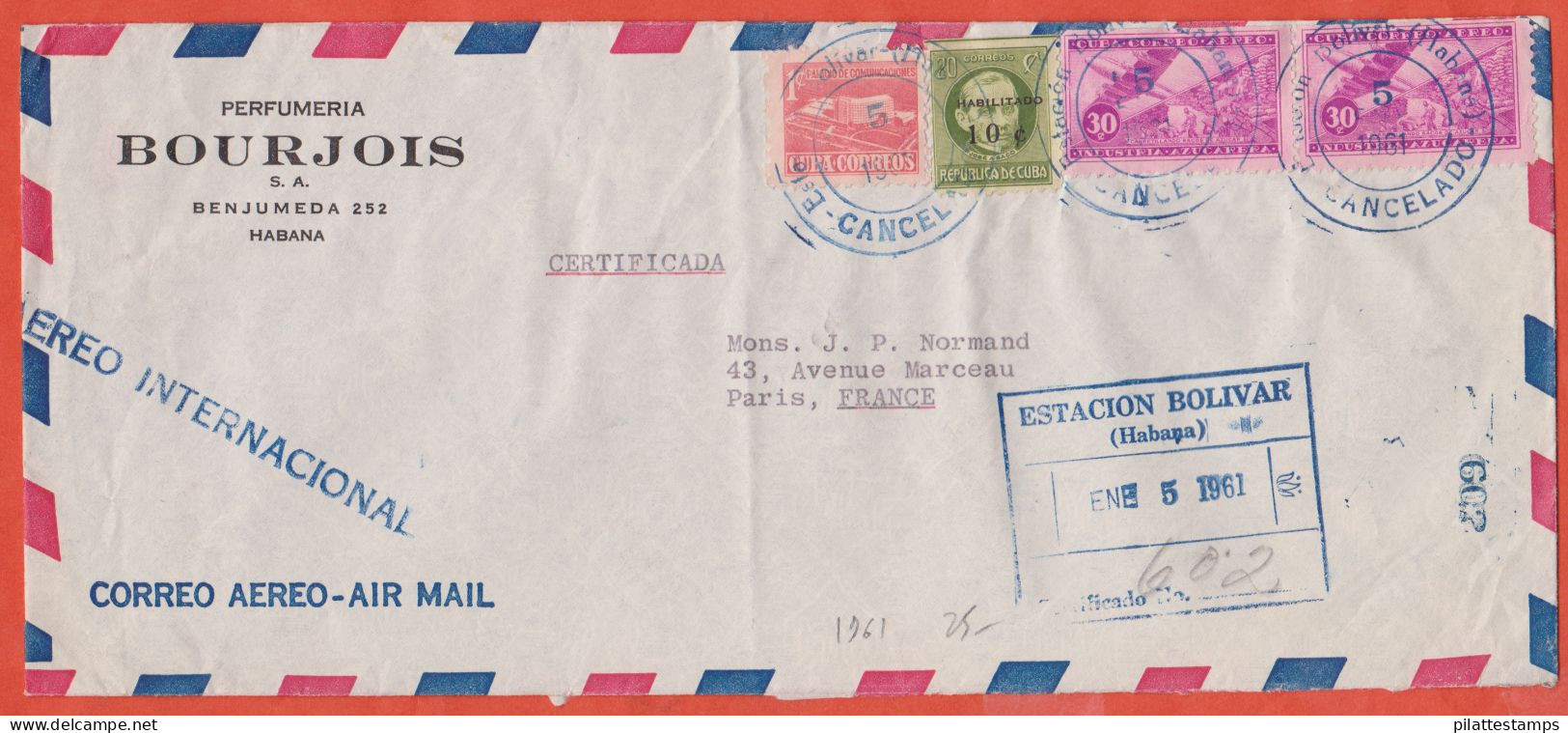 CUBA LETTRE RECOMMANDEE DE 1961 POUR PARIS FRANCE - Lettres & Documents