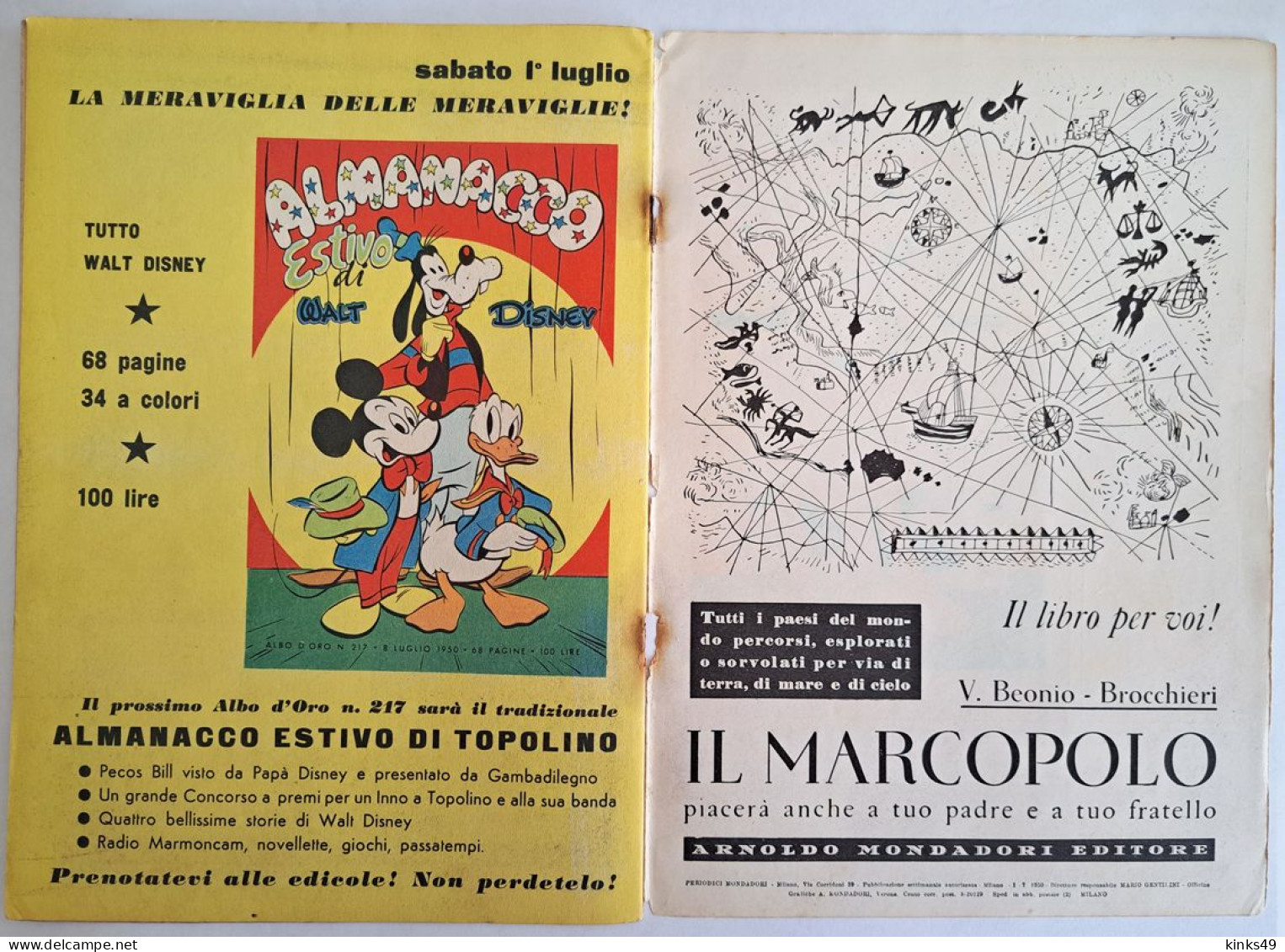 B226> PECOS BILL Albo D'Oro Mondadori N° 216 = XVI° Episodio < La Vendetta Del Meticcio > 1 LUGLIO 1950 - First Editions