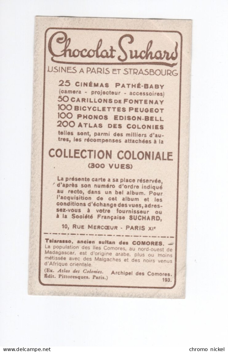 Chromo/photo Les Comores Ancien Sultan  Pub: Chocolat Suchard 100 X 55 Mm  TB Colonies Françaises - Suchard