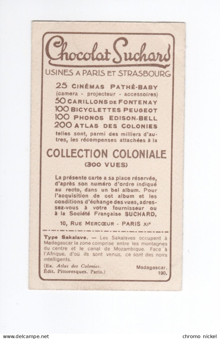 Chromo/photo MADAGASCAR Type Sakalave Didactique Pub: Chocolat Suchard 100x55 Mm TB Colonies Françaises - Suchard