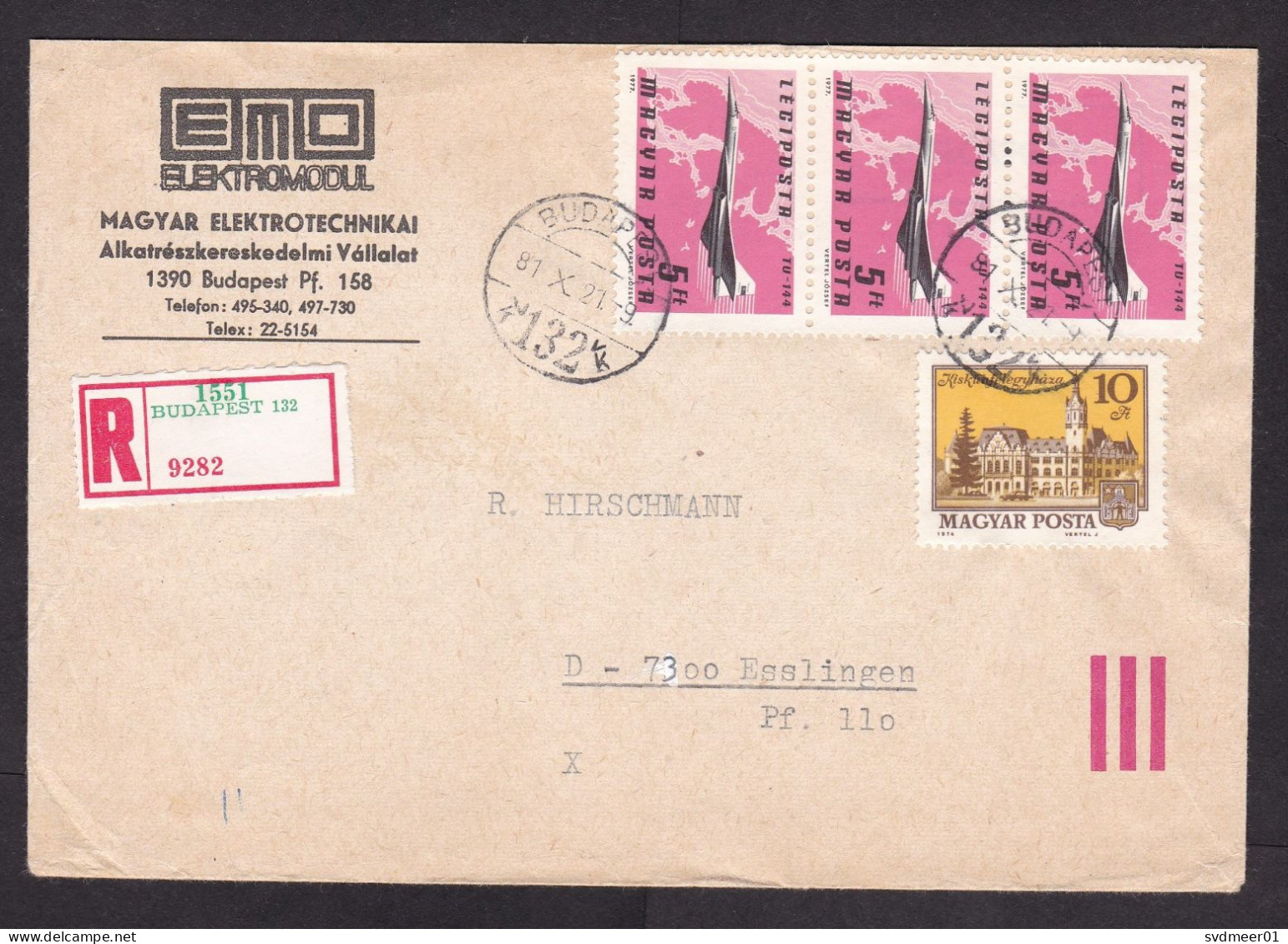 Hungary: Registered Cover To Germany, 1981, 4 Stamps, Tupolev Tu-144 Supersonic Airplane, R-label (traces Of Use) - Lettres & Documents