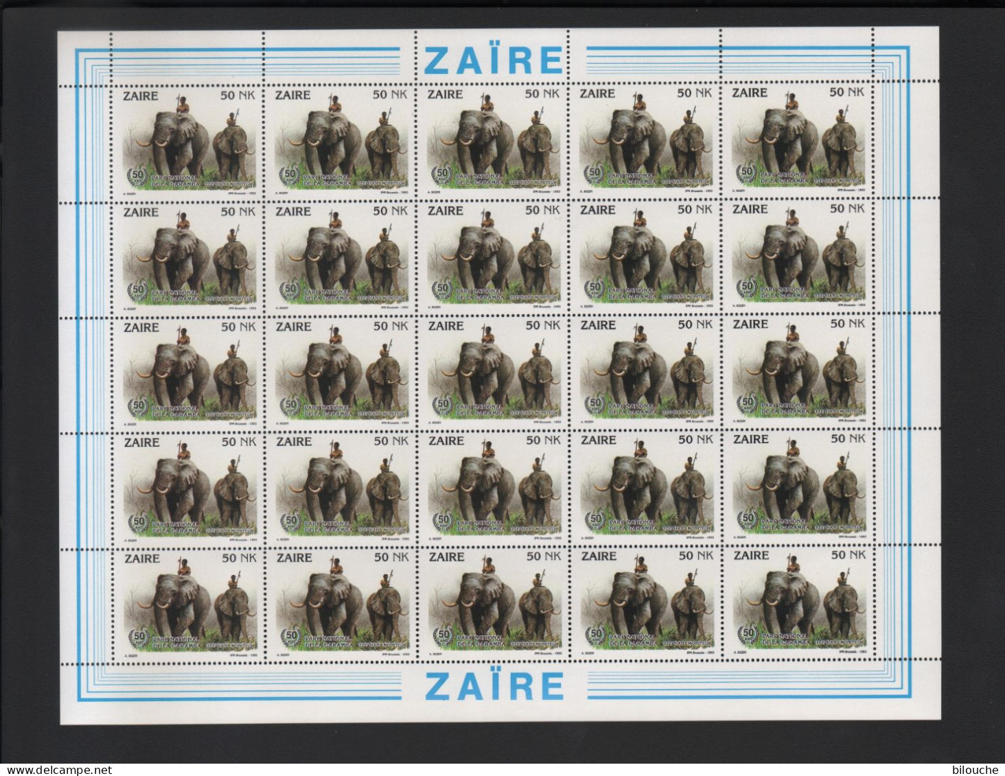 BUZIN /  ZAIRE 1994 /  50 ANS DU PARC DE LA GARAMBA  /  SERIE COMPLETE DE 6 FEUILLES (AVEC CELLE SURCHARGEE) - Ungebraucht