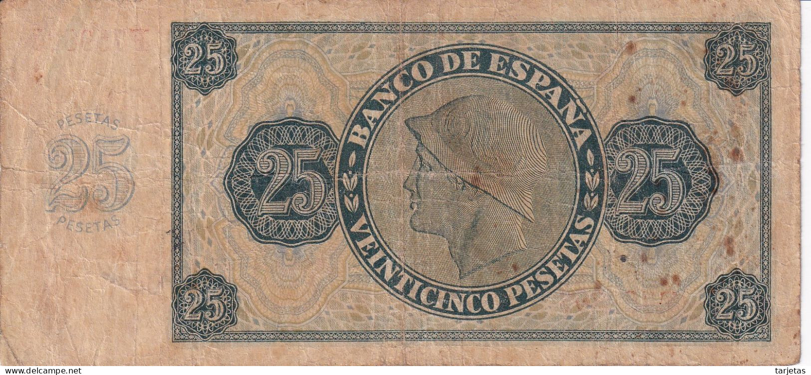 BILLETE DE ESPAÑA DE 25 PTAS DEL 21/11/1936 SERIE F CALIDAD BC (BANKNOTE) - 25 Pesetas