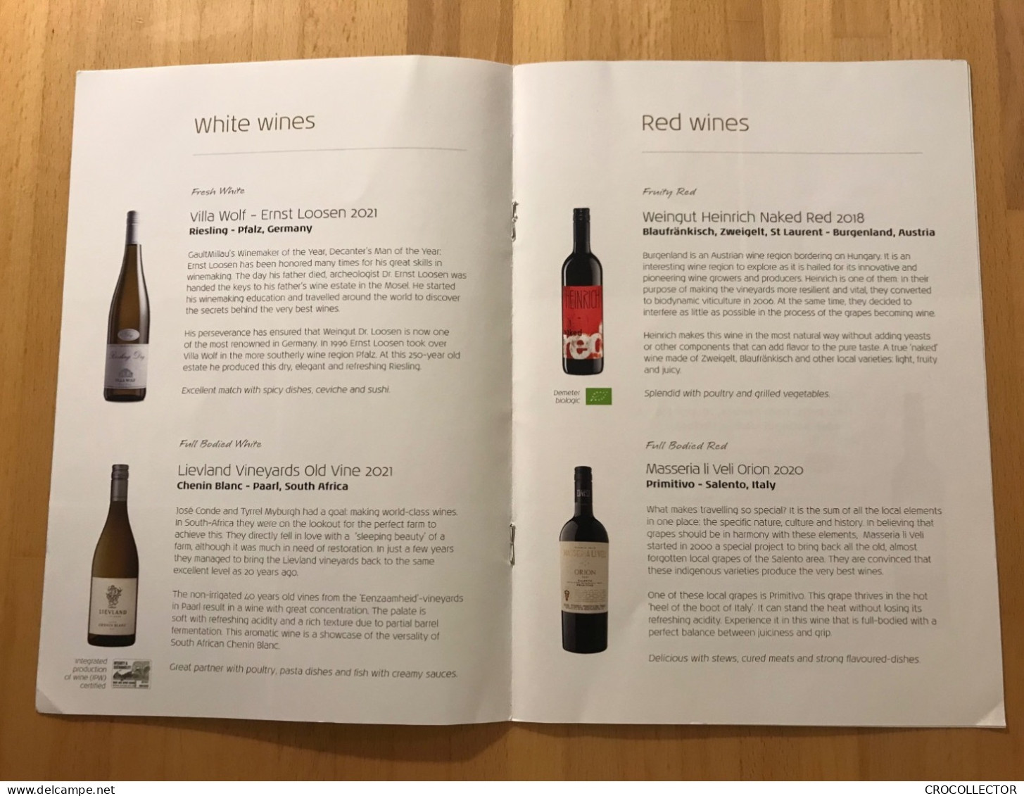 KLM Business Class Wines Menu - Menus