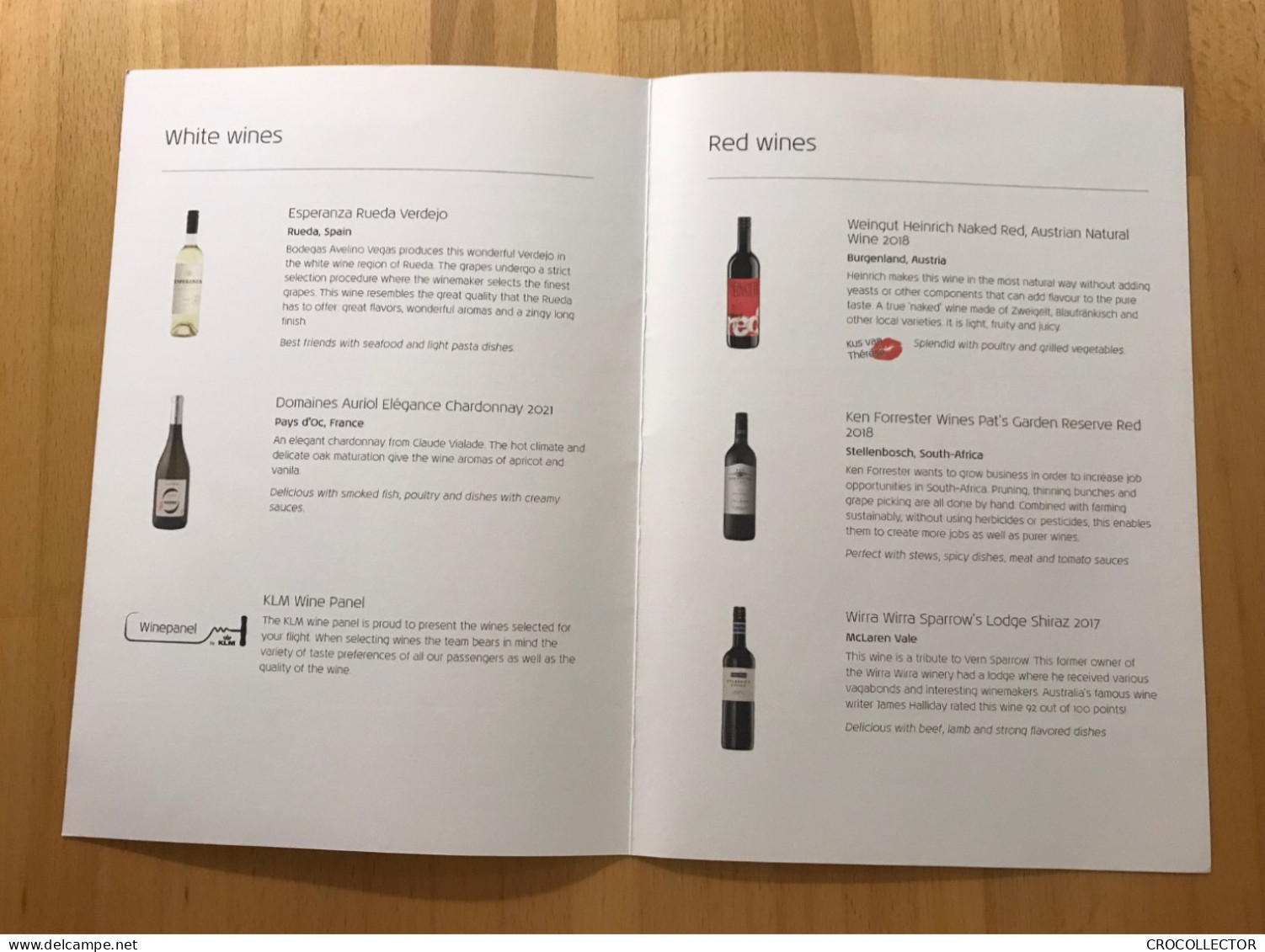 KLM Business Class Wines Menu - Menükarten