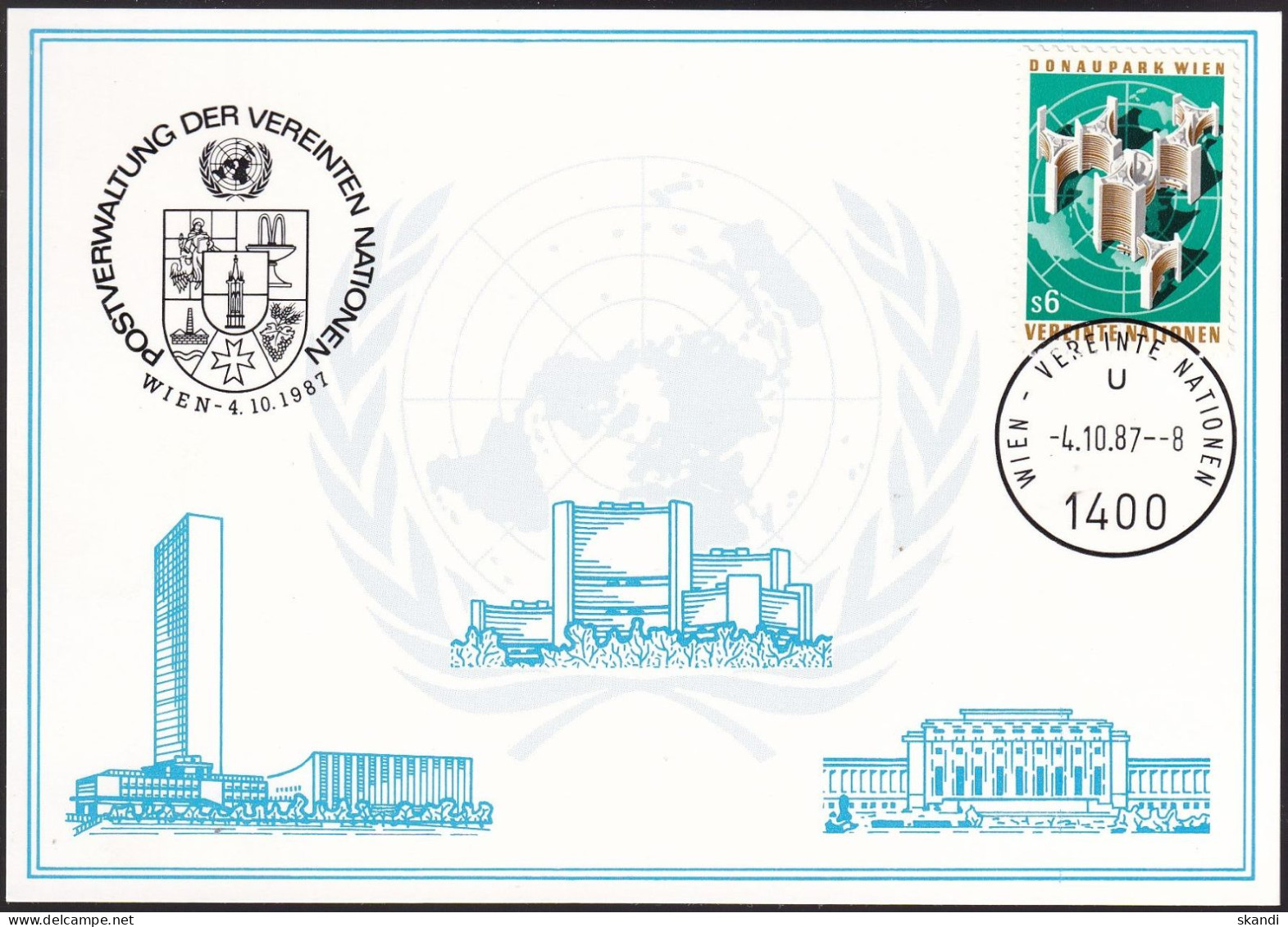 UNO WIEN 1987 Mi-Nr. 67 WEISSE KARTE - WIEN 4.10.1987 - Covers & Documents