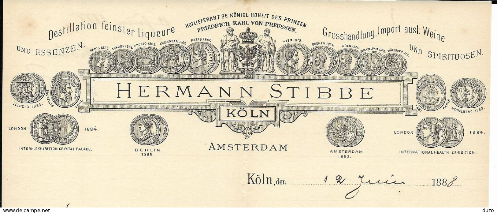 Amsterdam/Köln : Entête  Du 12 Juin 1887 - Destillation Feinster Liqueure - Hermann Stibbe . - Nederland