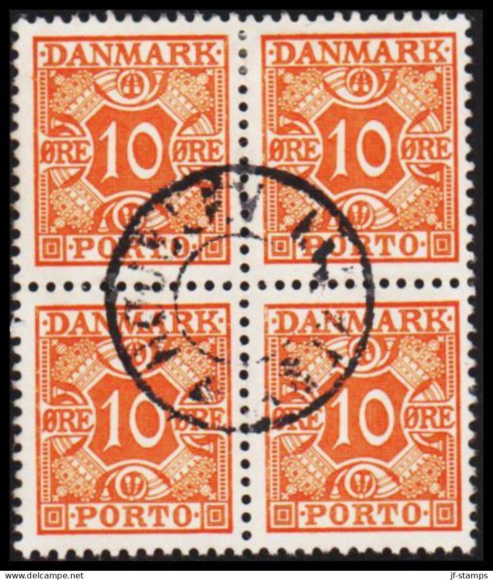 HØJSLEV KIRKEBY On Small 4-BLOCK 10 ØRE PORTO. Very Unusual Cancel. (MICHEL Porto 28) - JF532332 - Portomarken