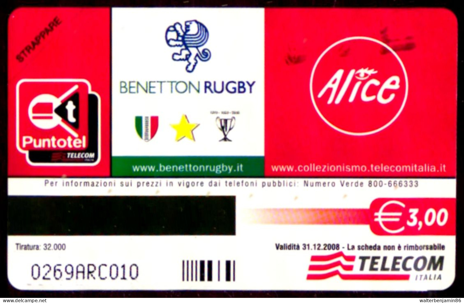 G 2319 821 C&C 4442 SCHEDA TELEFONICA NUOVA BENETTON RUGBY - PROVA ARC - [3] Errores & Variedades