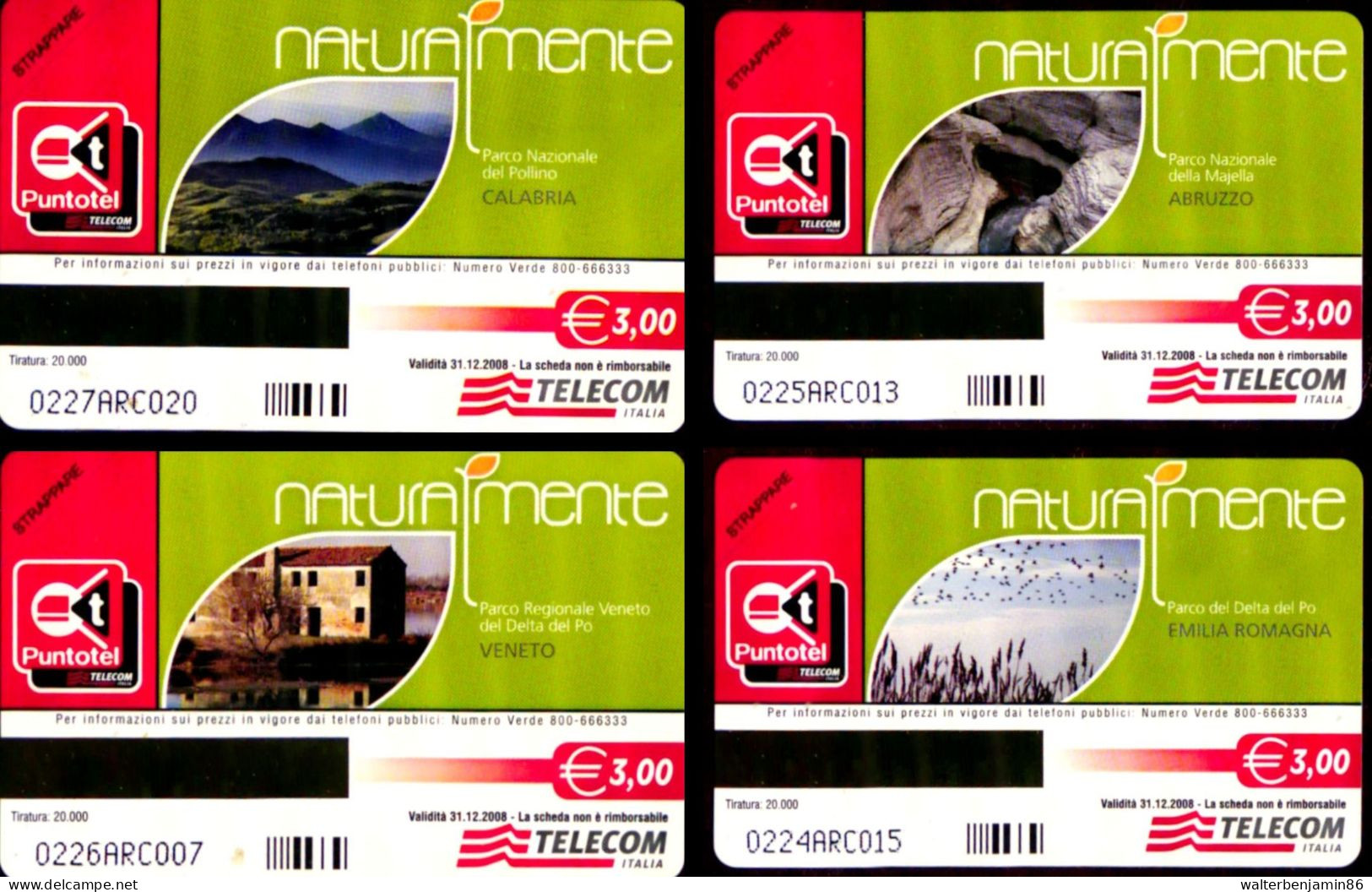 G 2283 785 C&C 4386 4 SCHEDE TELEFONICHE NUOVE SERIE NATURALMENTE - PROVA ARC - Errori & Varietà