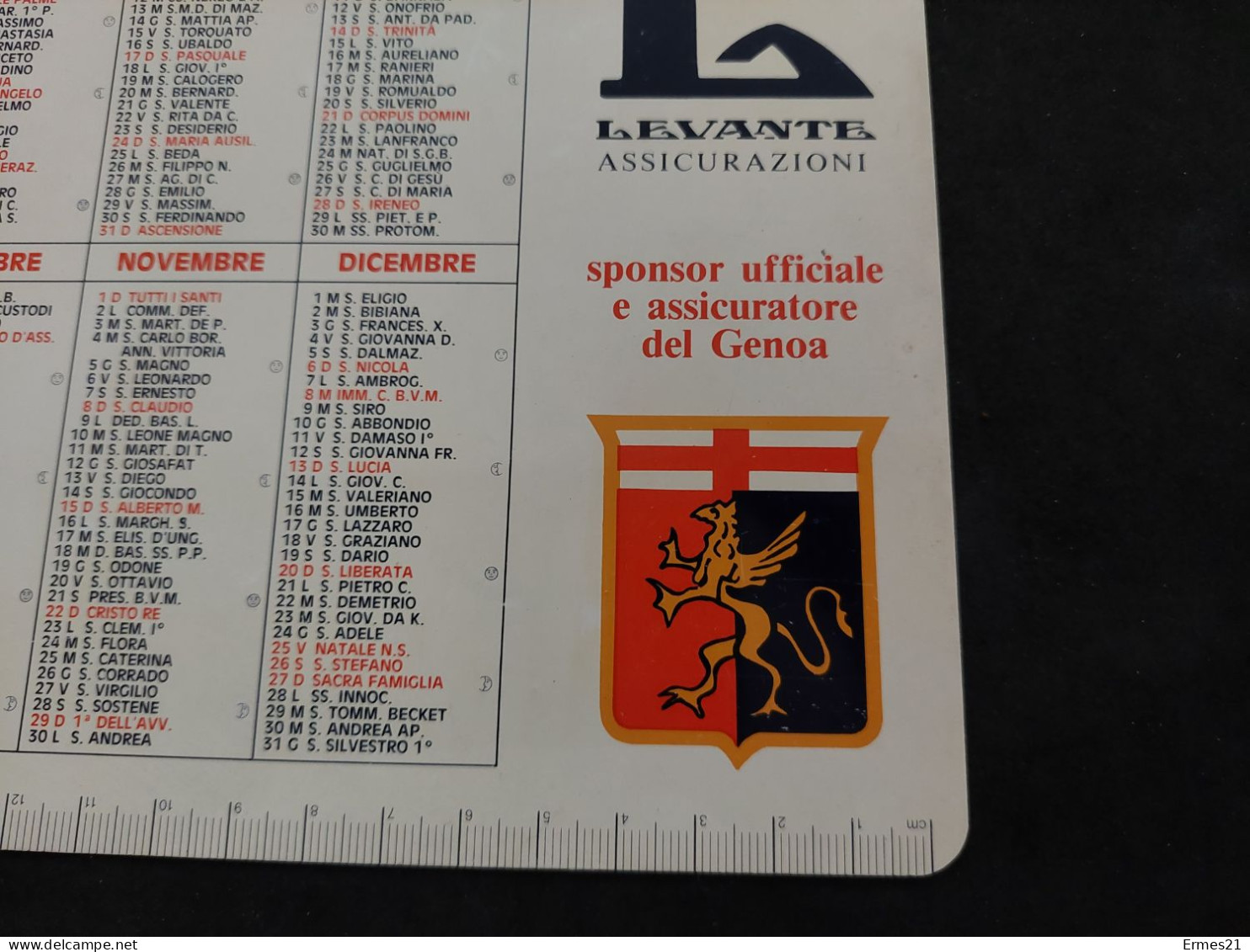 Calendarietto 1987 Levante Assicurazioni. Sponsor Genoa Calcio. Plastificato. Condizioni Eccellenti. 25×16 Cm. - Grand Format : 1981-90