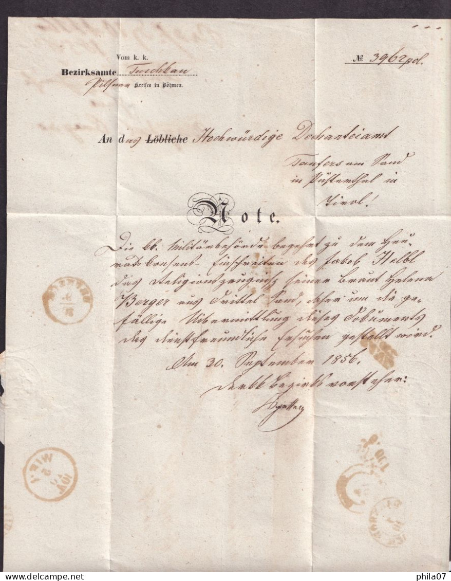 AUSTRIA - Letter Sent From Tuschkau 04.01., Via Praha 05.10., Wien 05.10., Laibach 07.10., Villach 08.10. ... / 6 Scans - Lettres & Documents