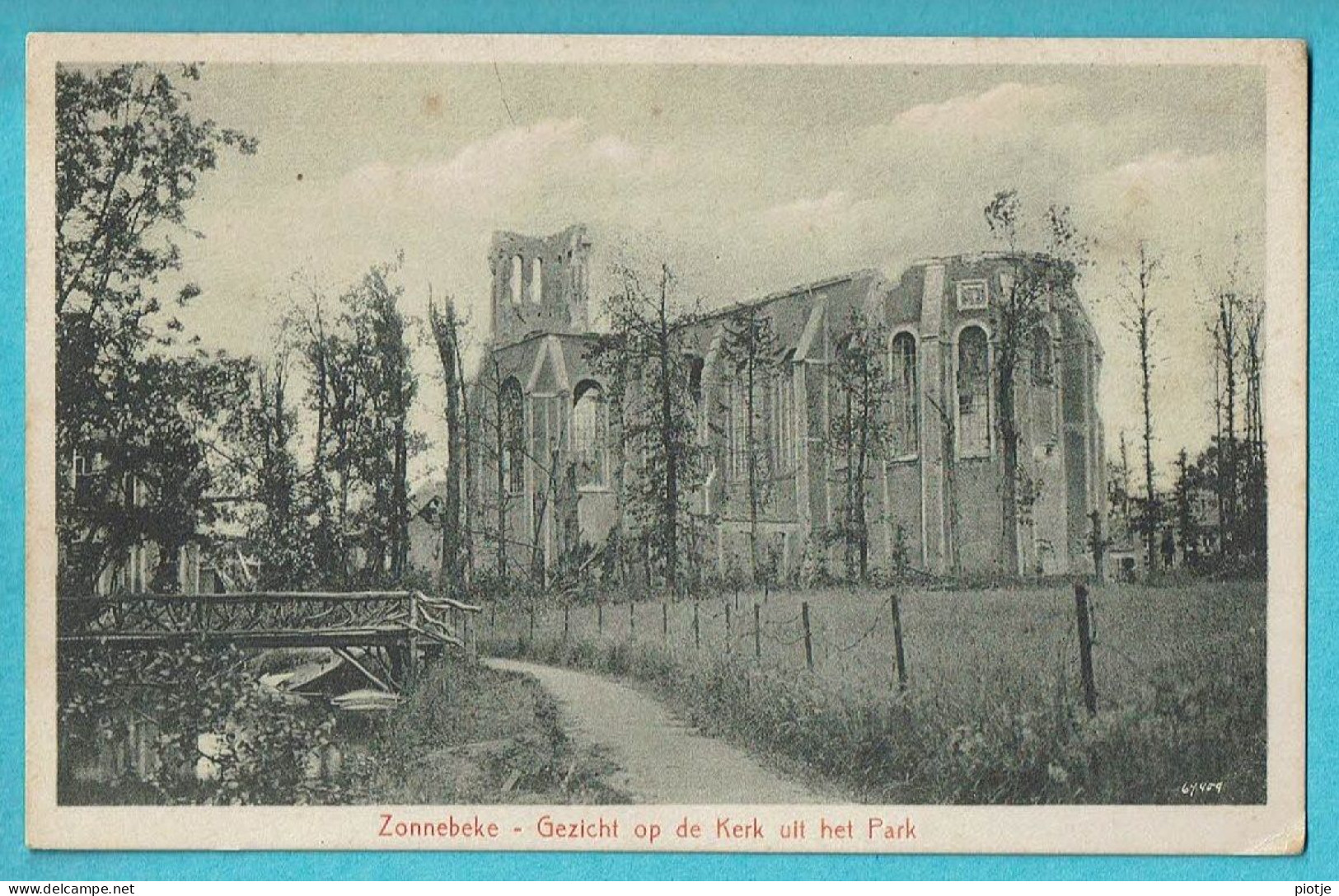 * Zonnebeke (bij Ieper - West Vlaanderen) * (Uitgever A. Herman - Hoet) Gezicht Op Kerk Uit Het Park, Ruines, église - Zonnebeke