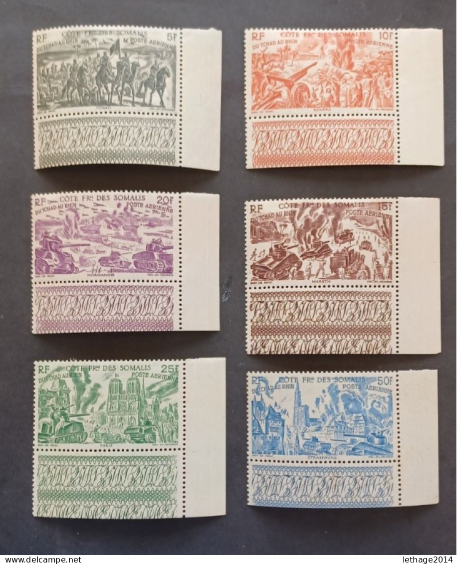 FRANCE COLONIE COTE DES SOMALIS 1946 TCHAD AU RHIN TYPES TIMBRES AERIENS D AFRIQUE EQUATORIALE CAT YVERT N. 14/19 MNH - 1946 Tchad Au Rhin