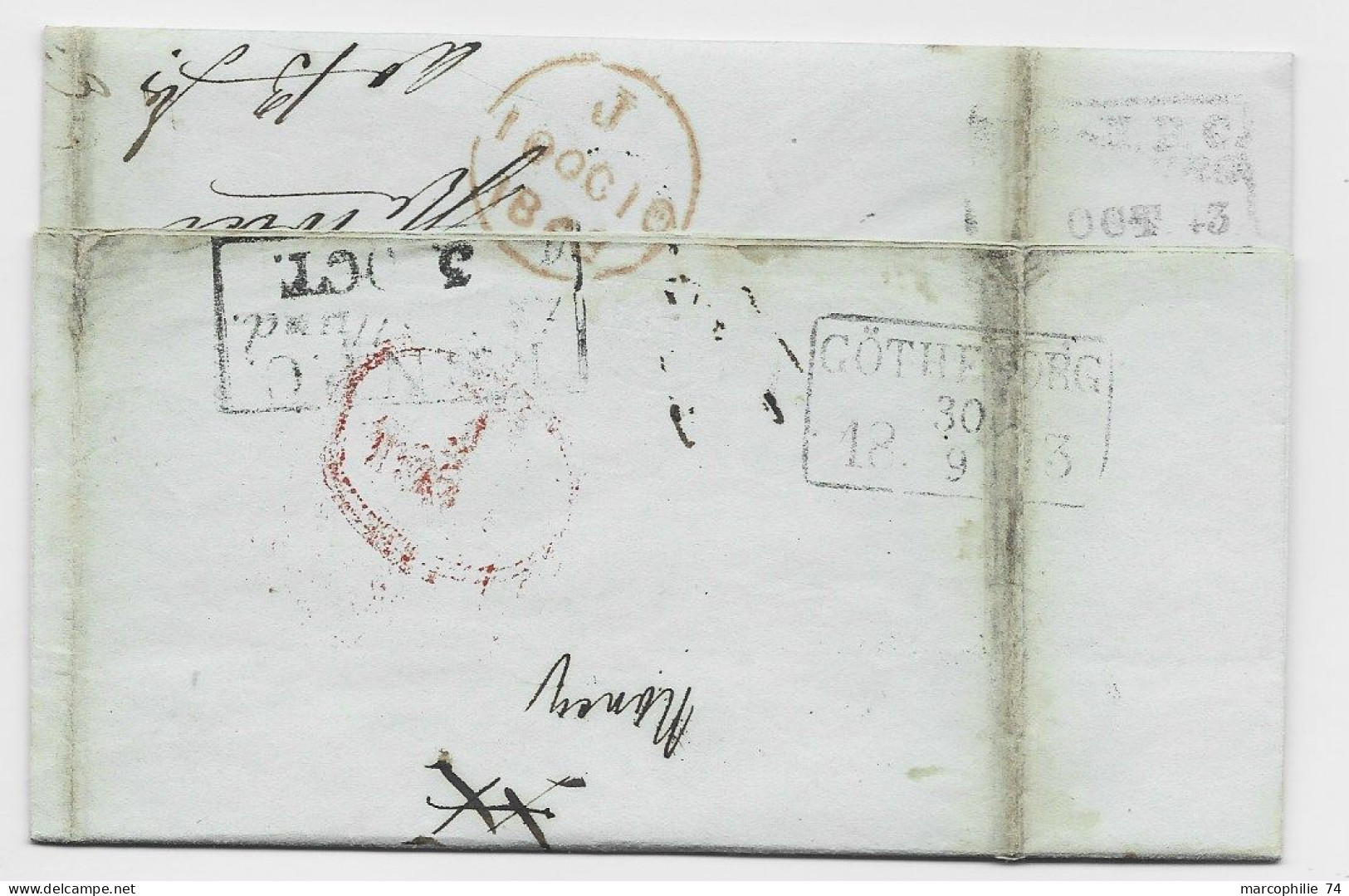 SVERIGE SWEDEN LETTRE COVER GOTHENBURG 30TH SEP 1843 TO LONDON + TAXE T 6 OCT - ... - 1855 Voorfilatelie