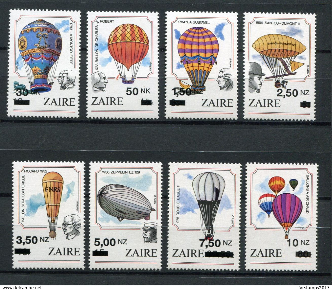 Zaire - 1994 - OCB 1457-1464 - MNH ** - Opdruk Surchargé Surcharged Luchtballon Ballon Balloon - Cv € 60 - Ungebraucht