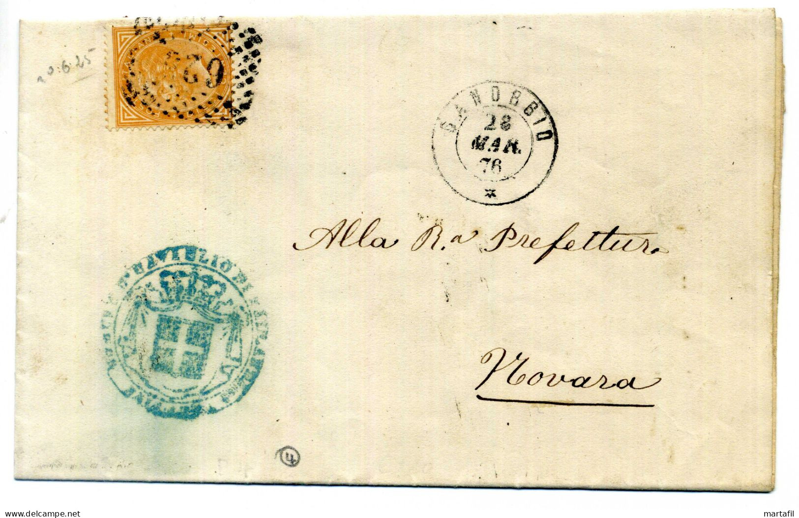 28.3.1876 Busta Per Novara Da Canobbio Affr.10cent. - Marcophilia