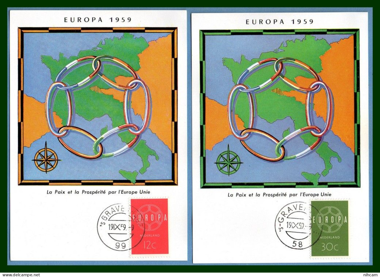 Carte Maximum Europa 1959 Nederland Hollande Pays Bas Yv. N° 708 709 (voir !) - 1959