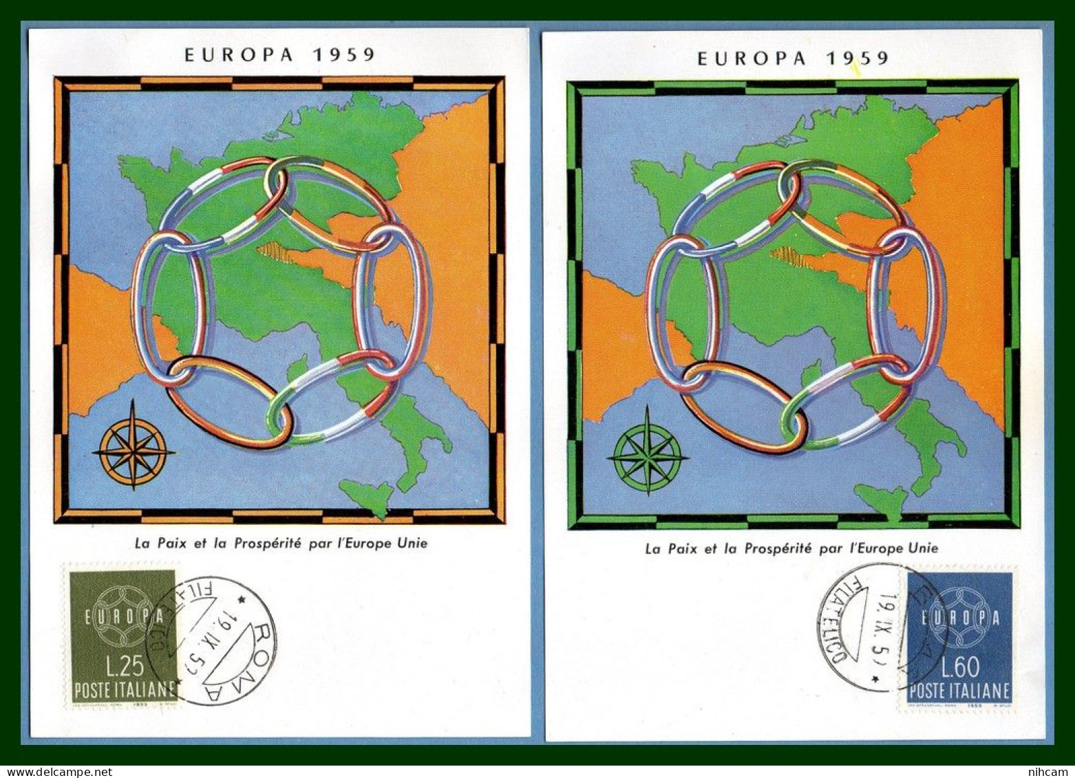 Carte Maximum Europa 1959 Italie Italia Yv. N° 804 805 (voir !) - 1959