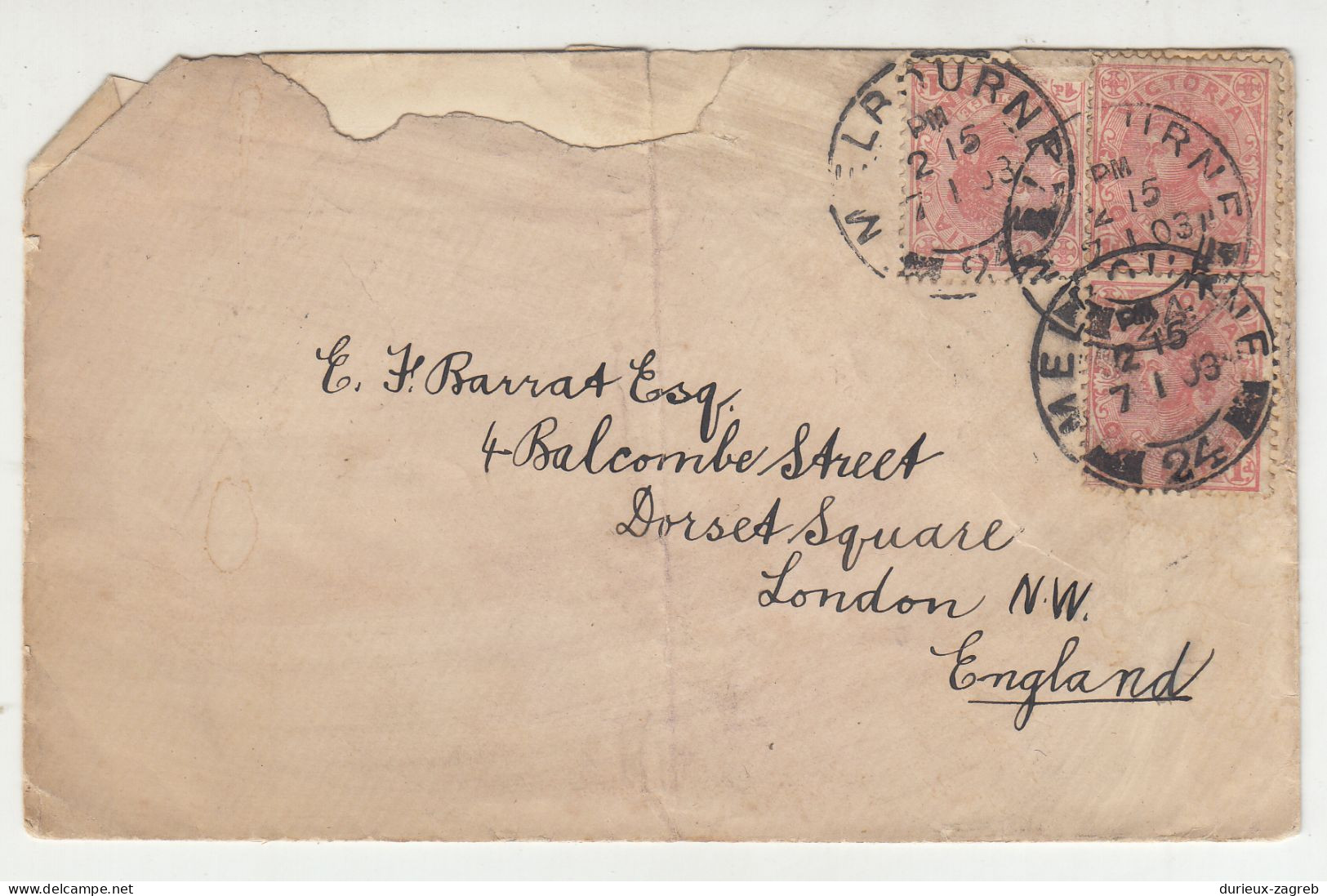 Victoria Letter Cover Posted 1903 Melbourne To London B230410 - Briefe U. Dokumente