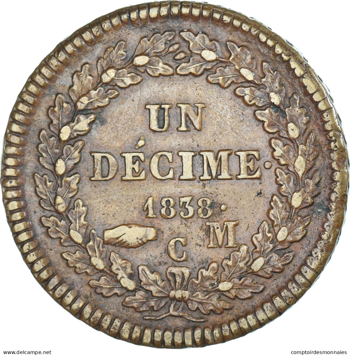 Monnaie, Monaco, Honore V, 1 Décime, 1838, Monaco, TTB, Copper Gilt - Charles III.