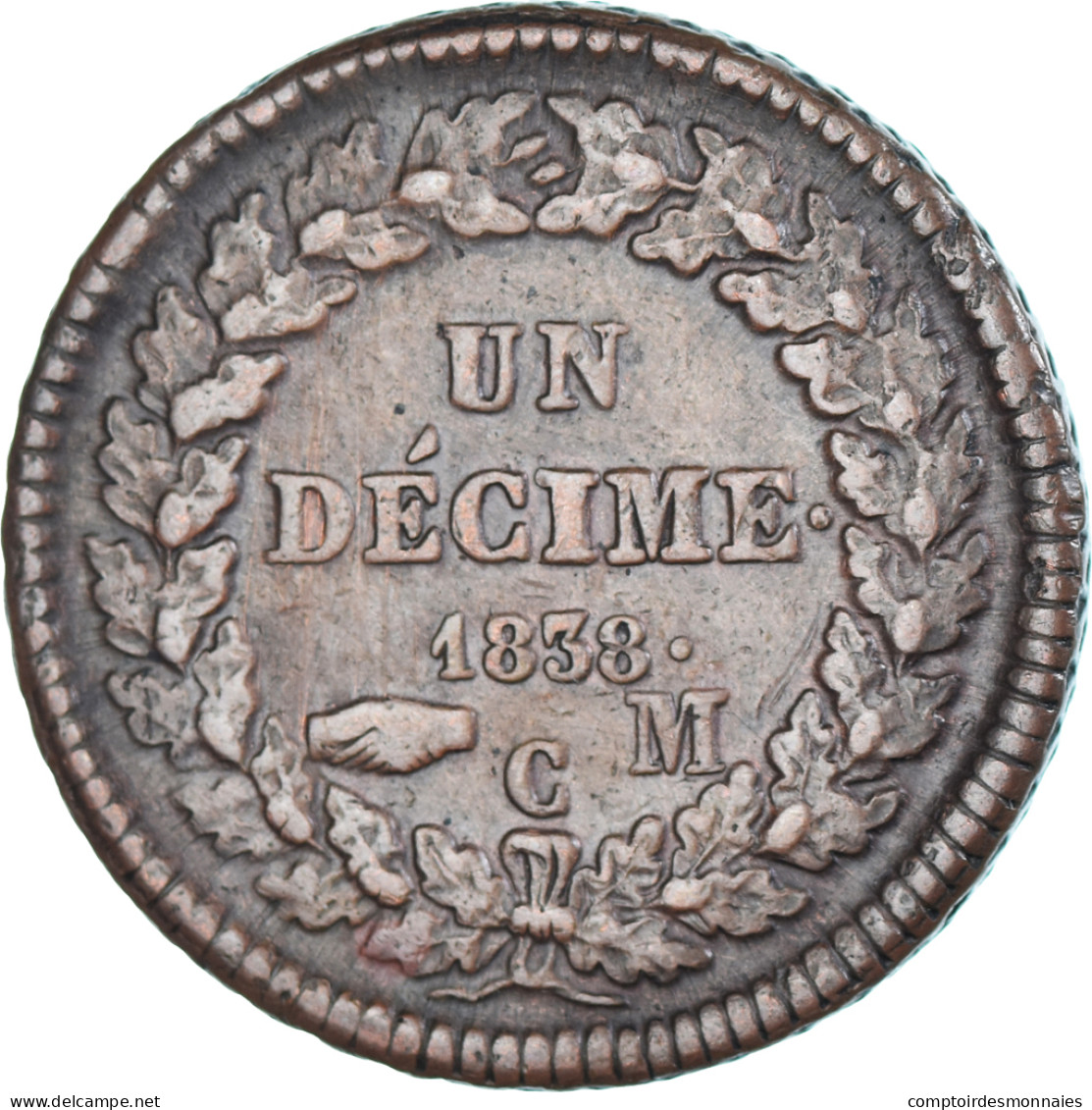 Monnaie, Monaco, Honore V, 1 Décime, 1838, Monaco, TB+, Bronze, Gadoury:MC105 - 1819-1922 Honoré V, Charles III, Albert I