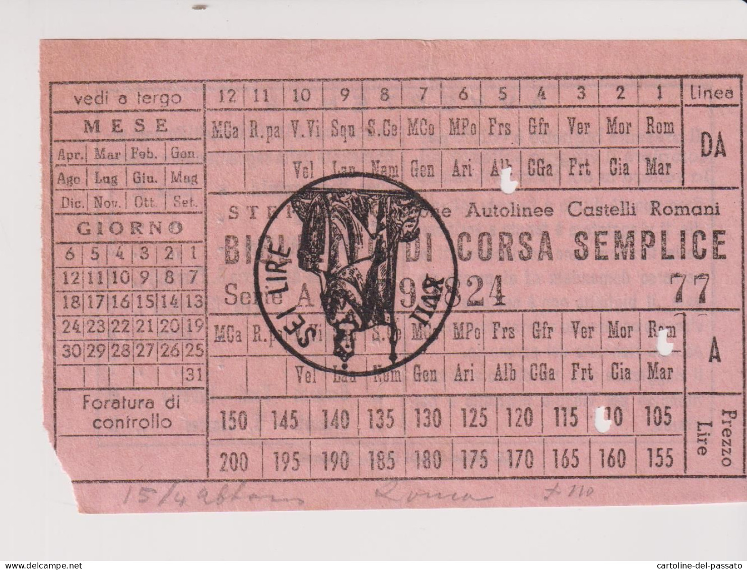 Biglietto Ticket S T E F E R Autolinee Castelli Romani Corsa Semplice Colo - Europe