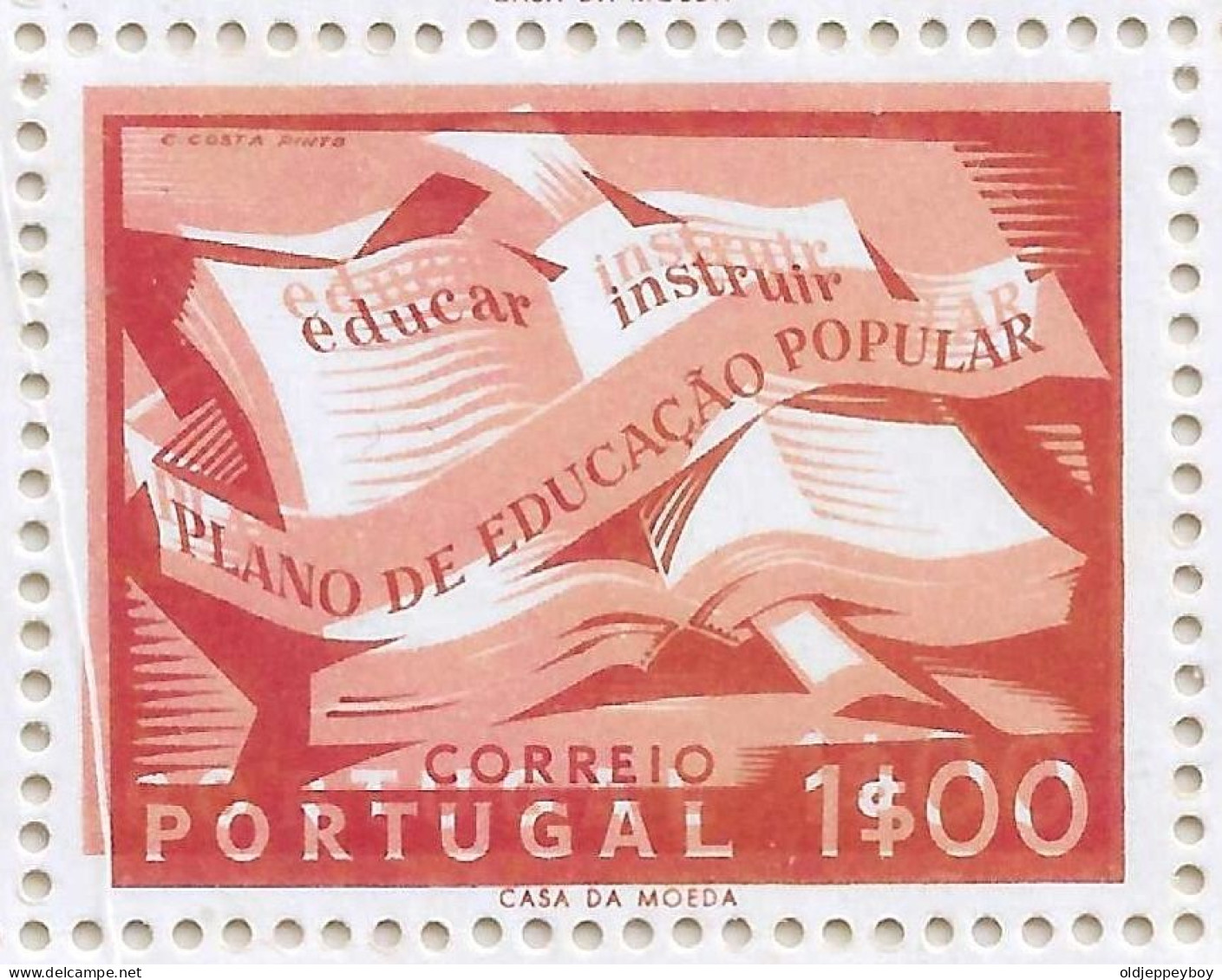ERROR VARIETY PORTUGAL 1954 CAMPANHA EDUCAÇÃO 1$00 BLOCK PERF 13 1/2 DOUBLE IMPRESSION DUPLA IMPRESSAO EXTRA RARE MNH** - Unused Stamps